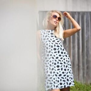 GORMAN Silk Linen Blend Blue and Black Animal Print Shift Dress Size US 2 VGUC